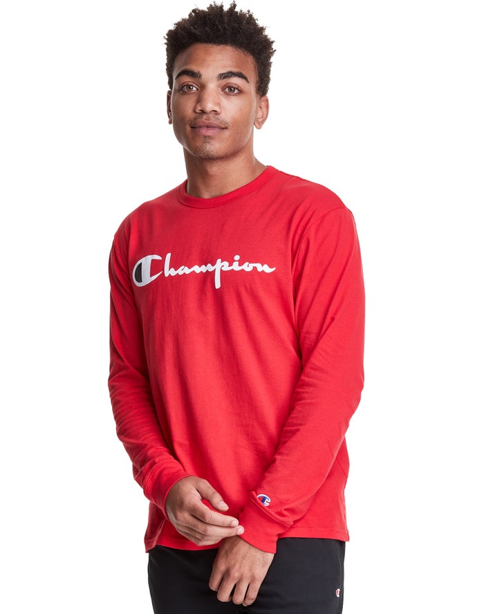 Camiseta Champion Hombre - Long-Sleeve Lightweight Script Logo ( Rojas ) 4173895-PQ